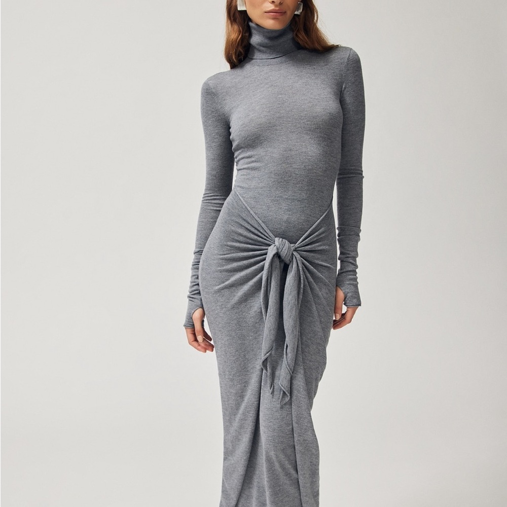 Gray Ruched Tie Front Maxi Pencil dress